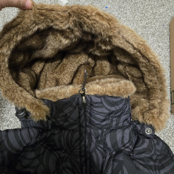 EDDIE BAUER Goose Down Faux Fur Collar Women's Puffer Vest Black Swirl Size XL - Picture 3 of 7